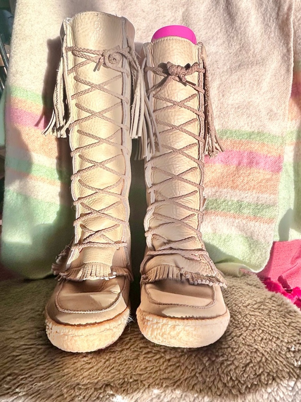 Vintage 70s tall leather moccasin boots by the Mogensen Moccasin Company